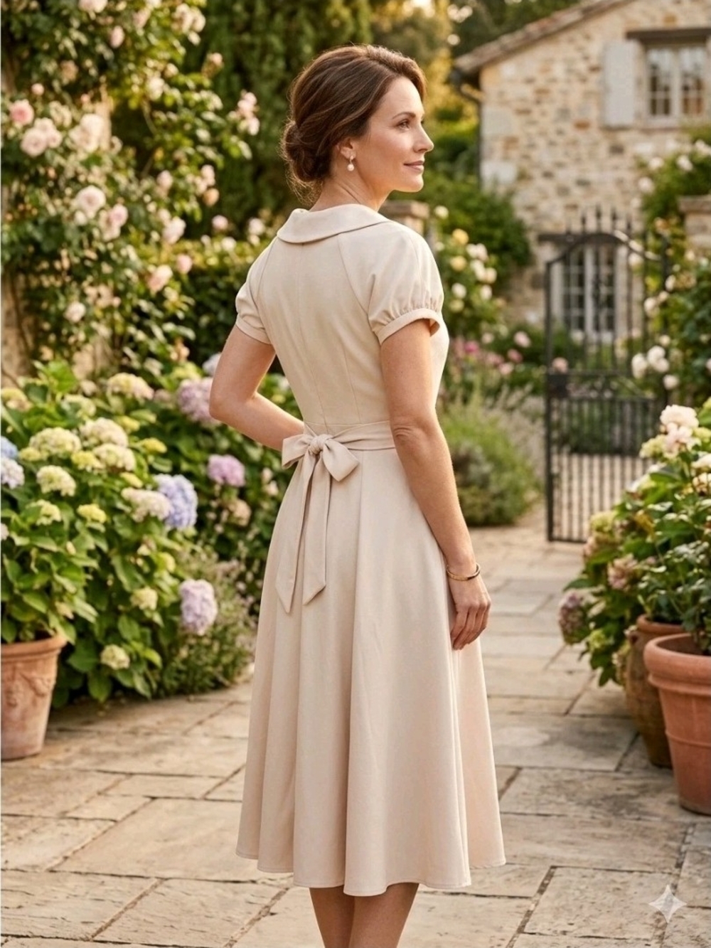 Gal Meets Glam Cream Midi Fit-and-Flare Dress with Belt Size 2